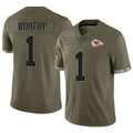 Trusc KC.Chiefs #1 Xavier Worthy Player Olive Salute To Service Stitched Jerseys
