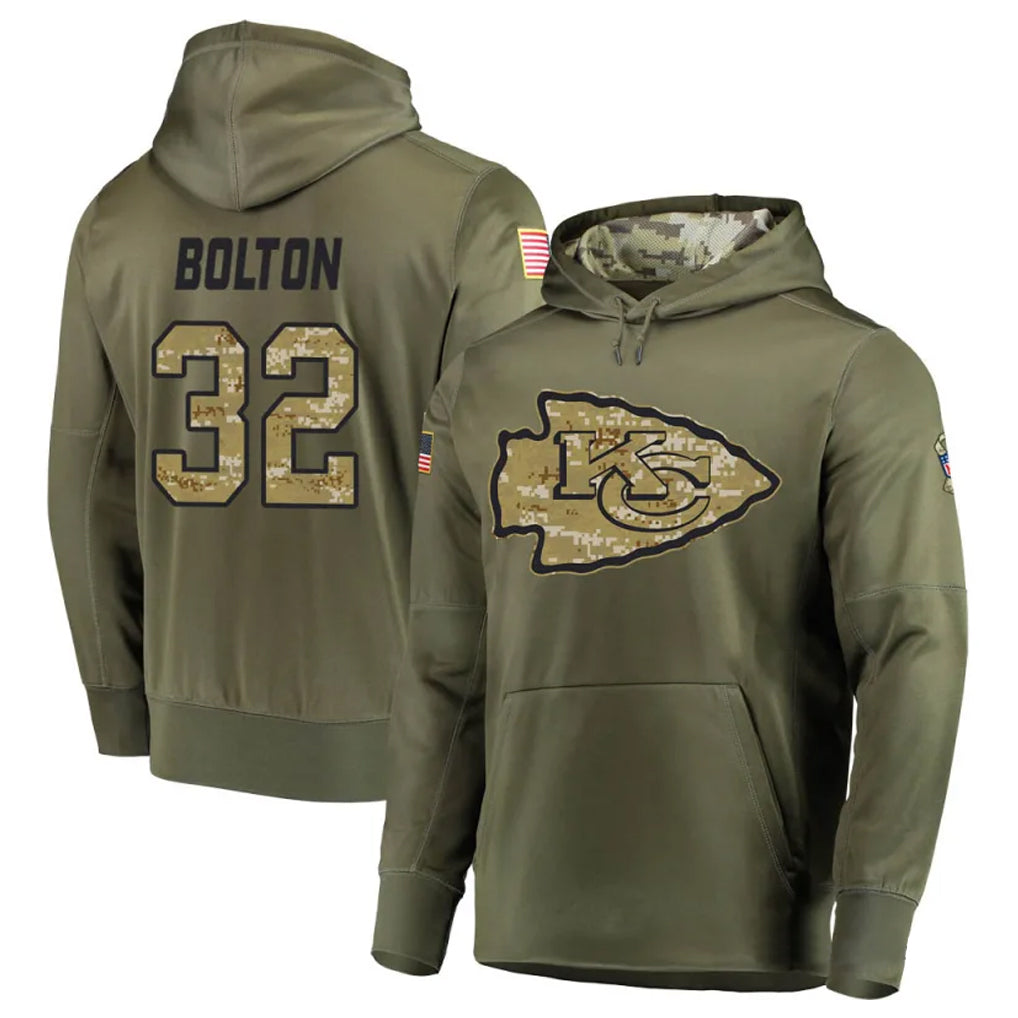 Trusc KC.Chiefs #32 Nick Bolton Player Salute to Service Limited Olive Hoodies Stitched Jerseys