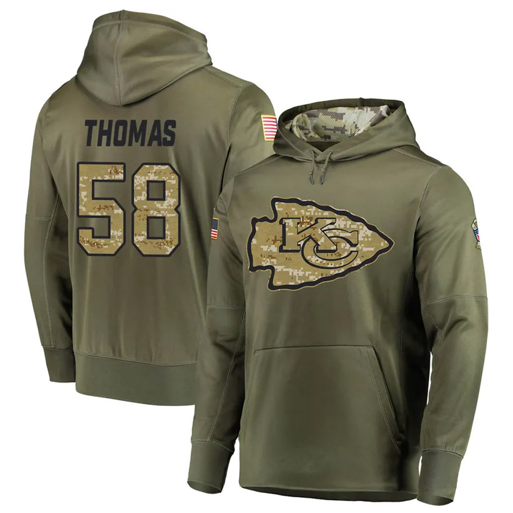 Trusc KC.Chiefs #58 Derrick Thomas Player Salute to Service Limited Olive Hoodies Stitched Jerseys