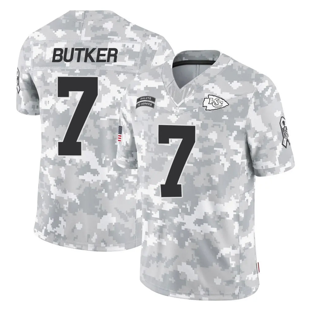Trusc KC.Chiefs #7 Harrison Butker Player Limited Arctic Camo Salute to Service Stitched Jerseys
