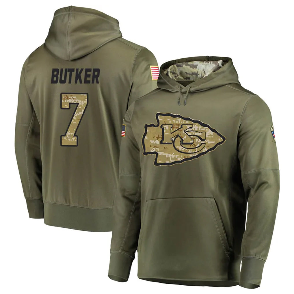 Trusc KC.Chiefs #7 Harrison Butker Player Salute to Service Limited Olive Hoodies Stitched Jerseys