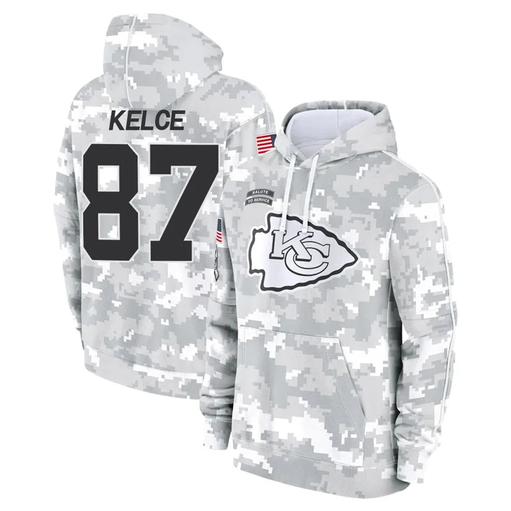 Trusc KC.Chiefs #87 Travis Kelce Player Arctic Camo Salute to Service Hoodies Stitched Jerseys