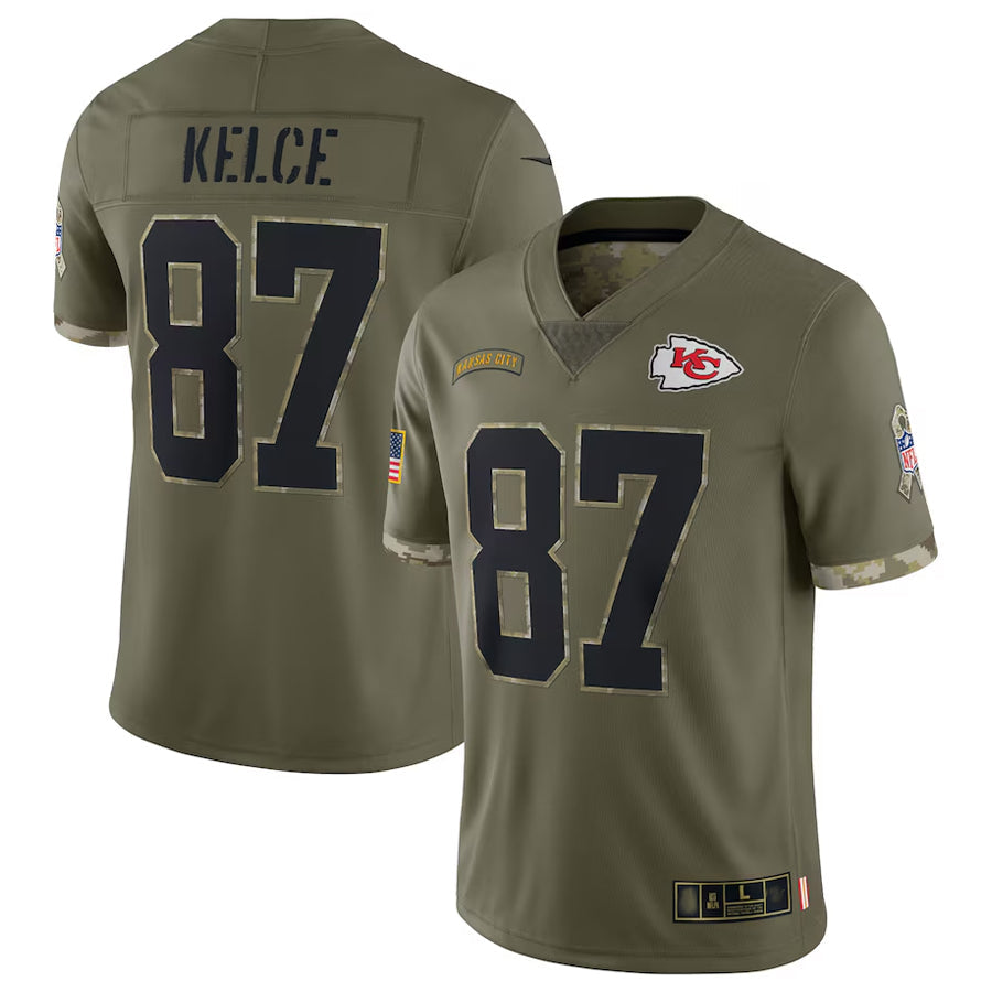 Trusc KC.Chiefs #87 Travis Kelce Player Olive Salute To Service Stitched Jerseys