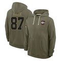 Trusc KC.Chiefs #87 Travis Kelce Player Olive Salute to Service Hoodies Stitched Jerseys