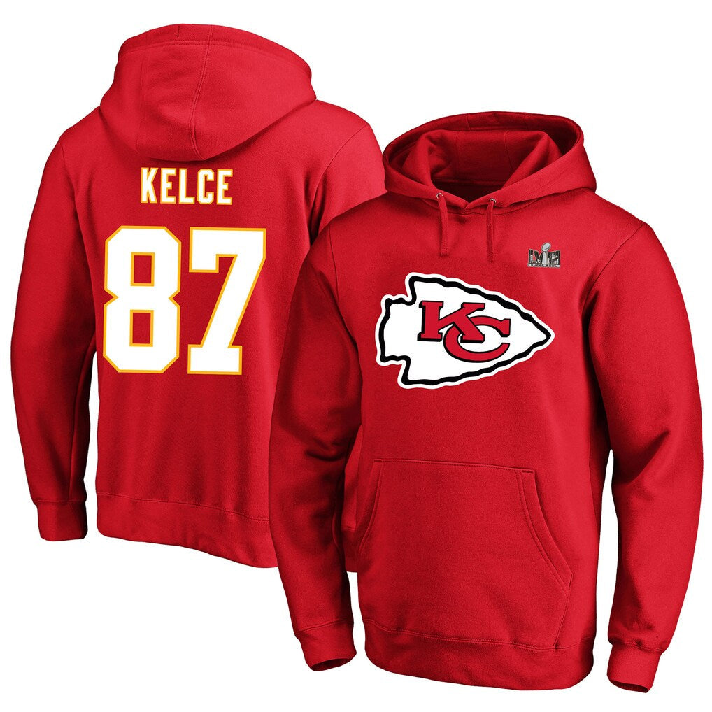 Trusc KC.Chiefs #87 Travis Kelce Player Red Pullover Hoodies Stitched Jerseys