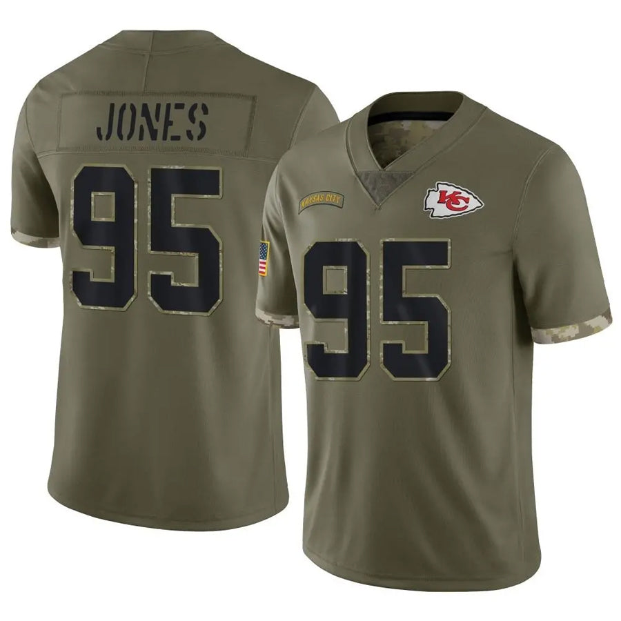 Trusc KC.Chiefs #95 Chris Jones Player Olive Salute To Service Stitched Jerseys