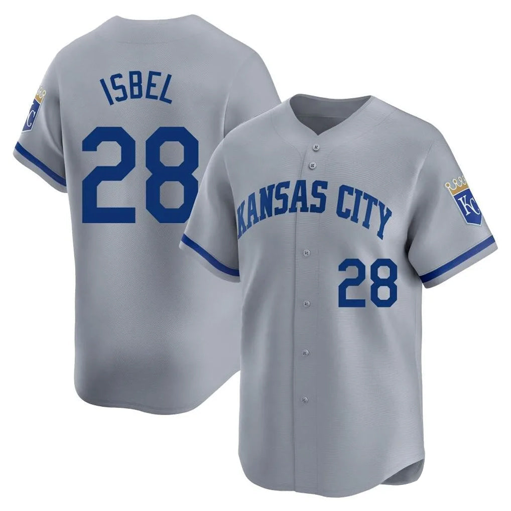 Trusc KC.Royals #28 Kyle Isbel Player Gray Limited Home Stitched Jerseys