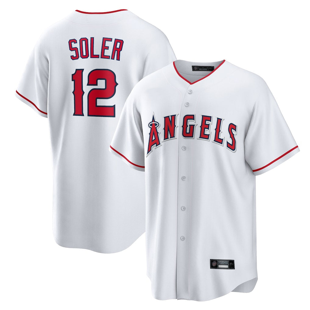 Trusc LA.Angels #12 Jorge Soler Player White Home Game Stitched Jerseys