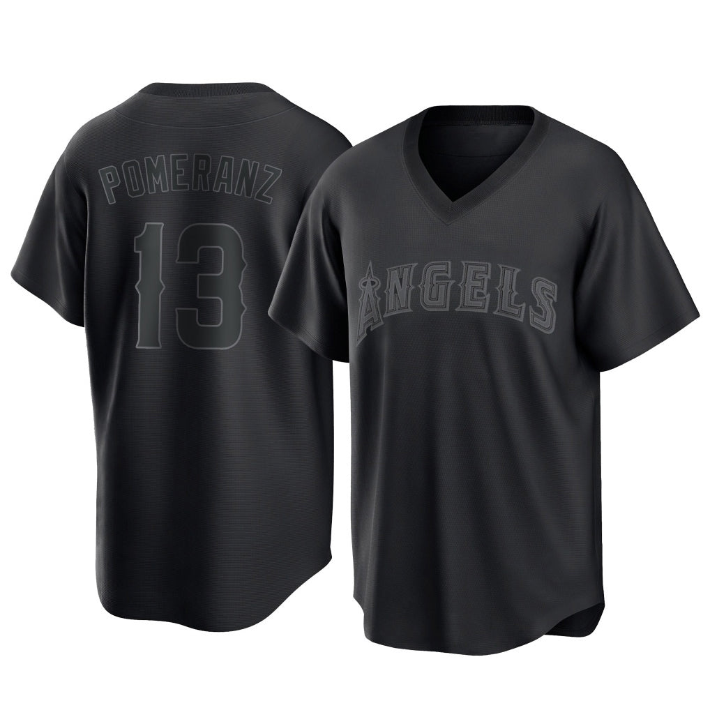 Trusc LA.Angels #13 Drew Pomeranz Player Black Pitch Fashion T-shirt Stitched Jerseys