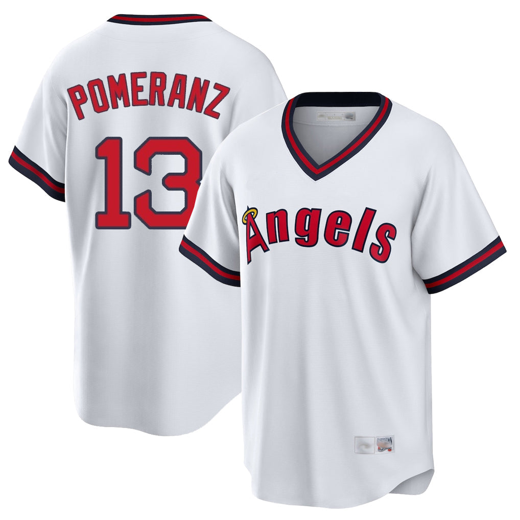 Trusc LA.Angels #13 Drew Pomeranz Player White T-shirt Home Game Stitched Jerseys