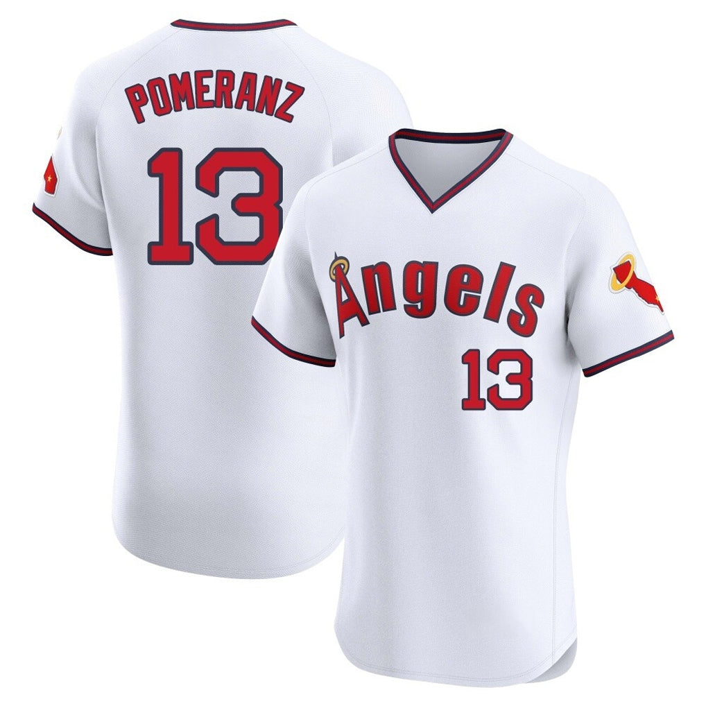 Trusc LA.Angels #13 Drew Pomeranz Player White T-shirt Home Limited Elite Stitched Jerseys