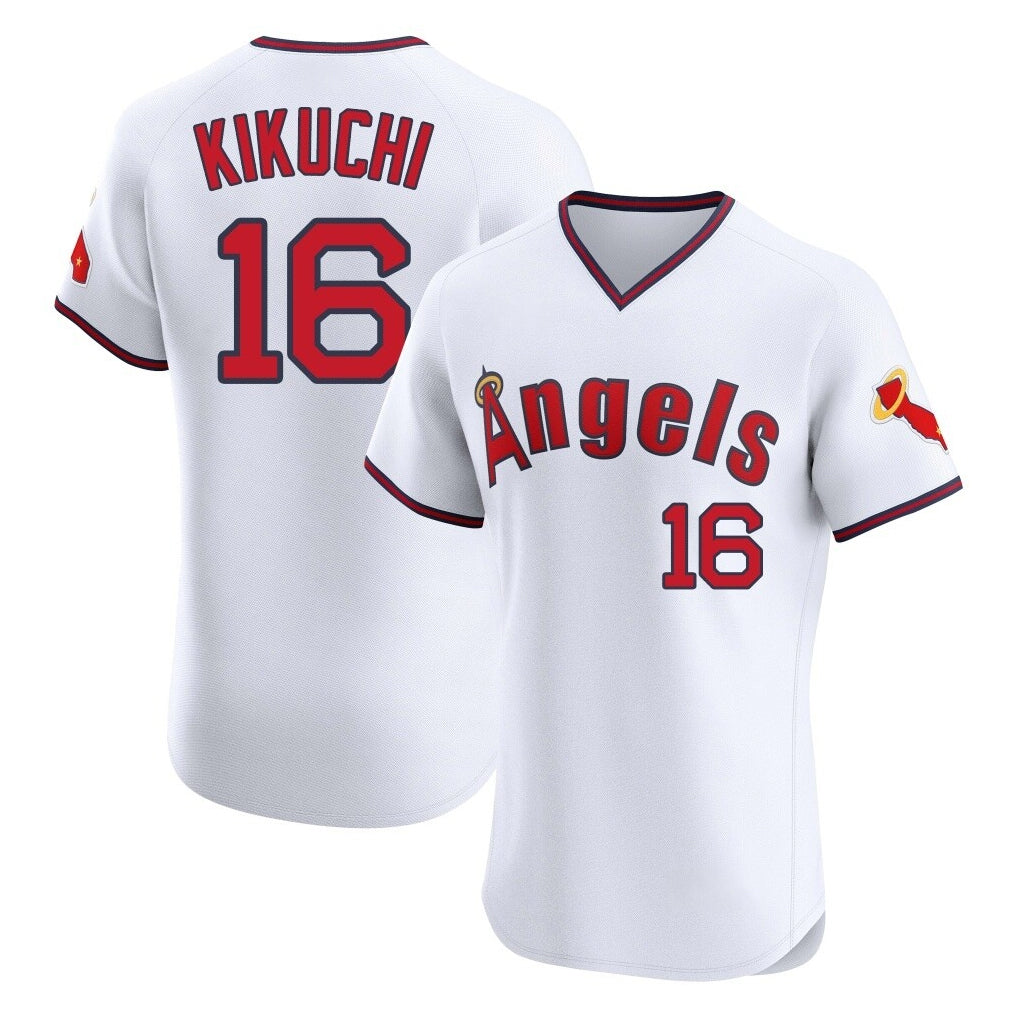 Trusc LA.Angels #16 Yusei Kikuchi Player White T-shirt Home Limited Elite Stitched Jerseys