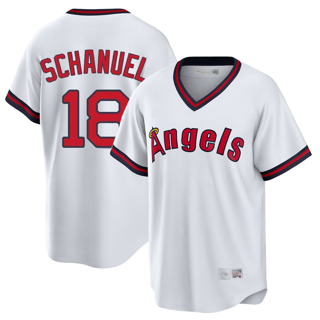 Trusc LA.Angels #18 Nolan Schanuel Player White T-shirt Home Game Stitched Jerseys