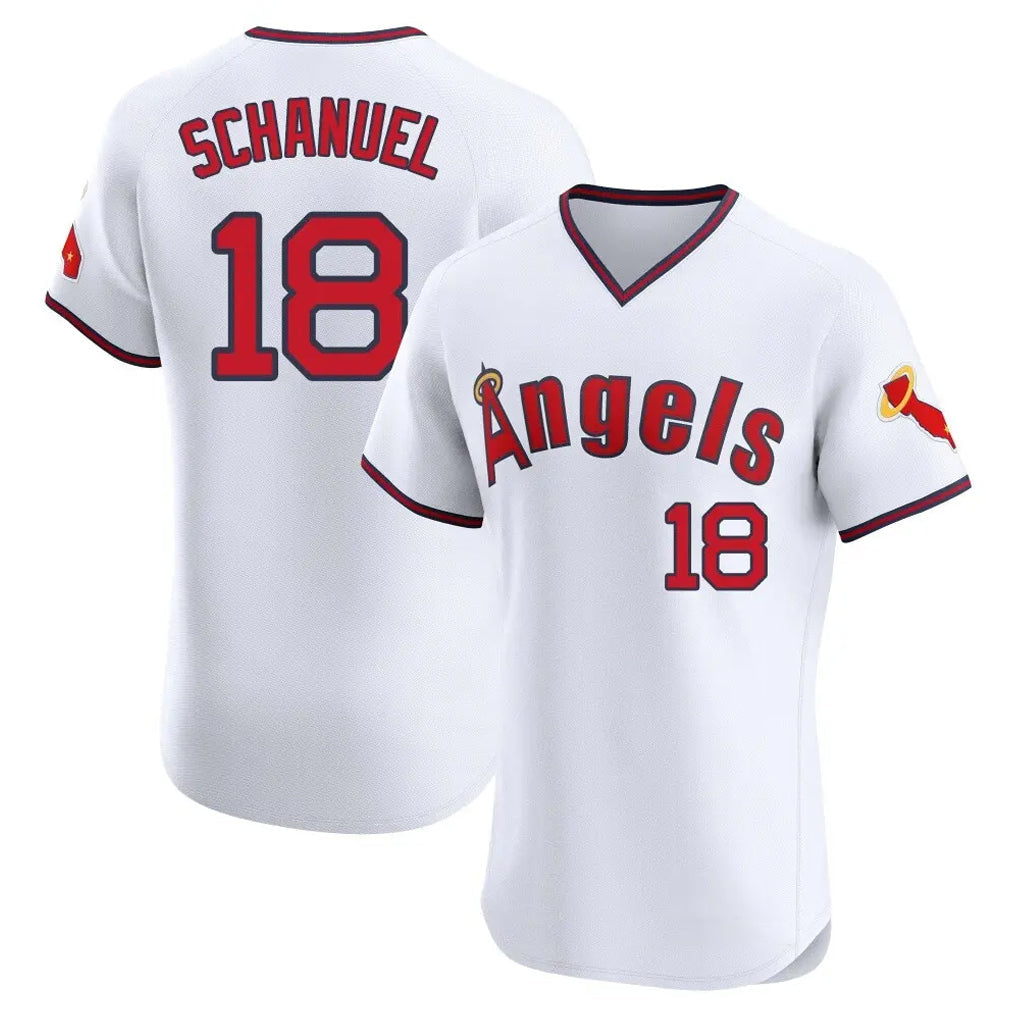 Trusc LA.Angels #18 Nolan Schanuel Player White T-shirt Home Limited Elite Stitched Jerseys