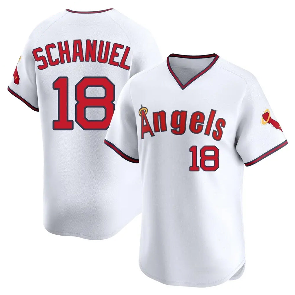 Trusc LA.Angels #18 Nolan Schanuel Player White T-shirt Home Limited Stitched Jerseys