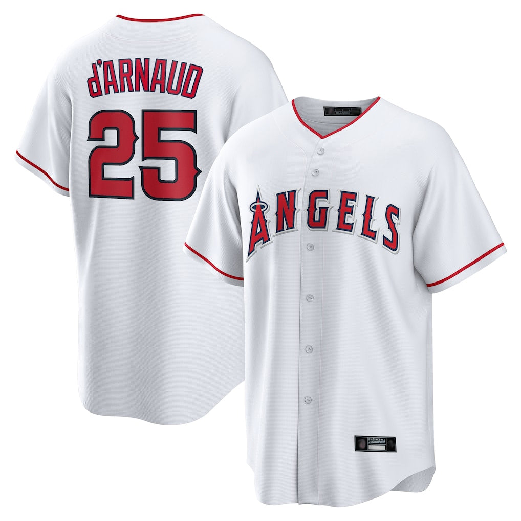 Trusc LA.Angels #25 Travis d'Arnaud Player White Home Game Stitched Jerseys