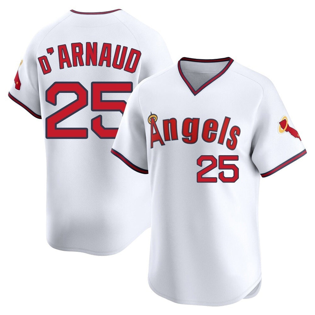 Trusc LA.Angels #25 Travis d'Arnaud Player White T-shirt Home Limited Stitched Jerseys
