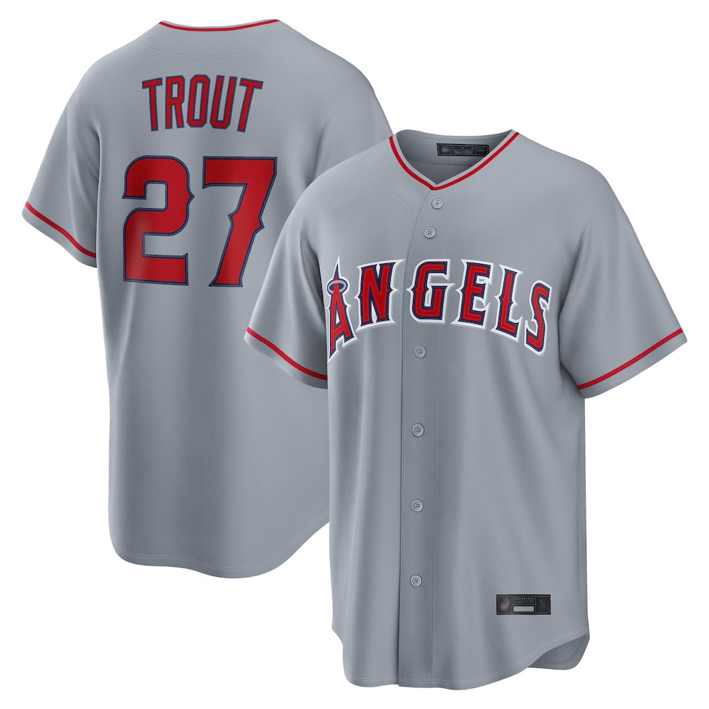 Trusc LA.Angels #27 Mike Trout Player Gray Home Game Stitched Jerseys
