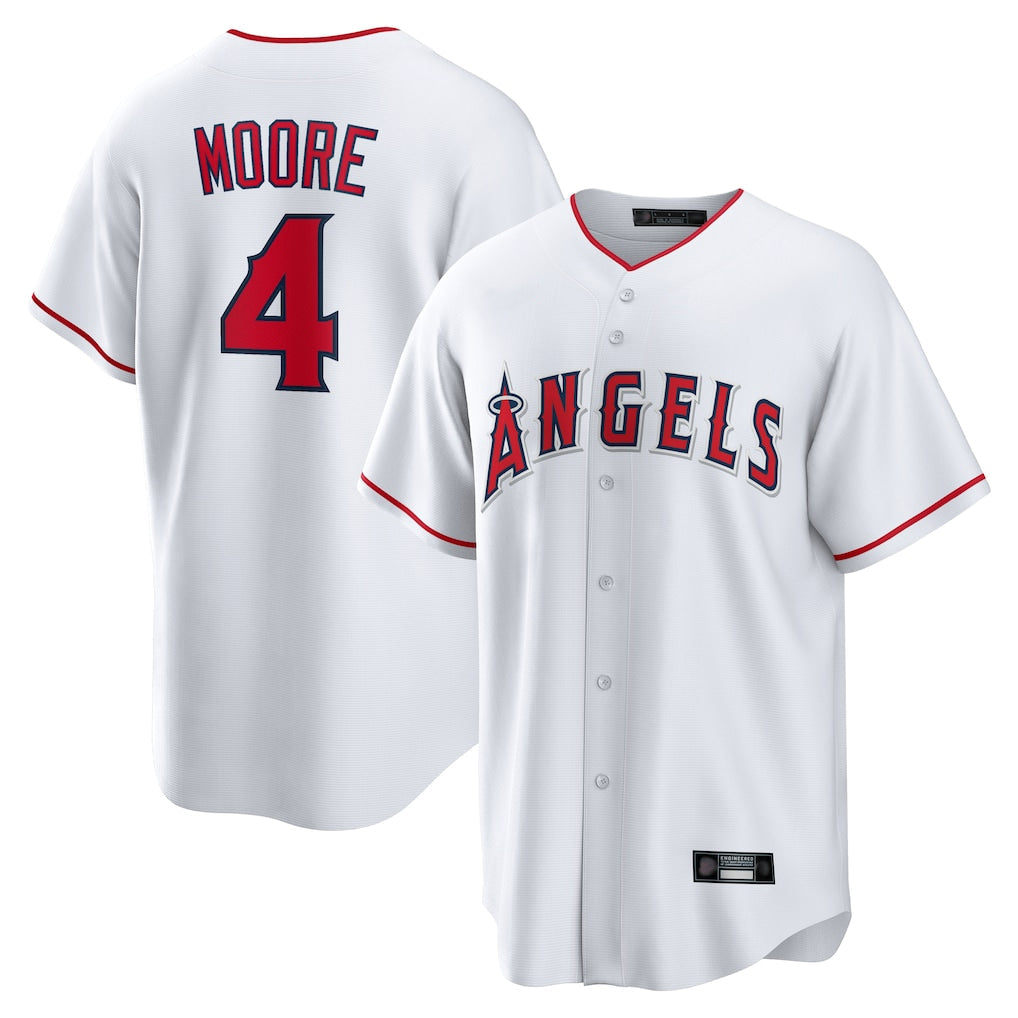 Trusc LA.Angels #4 Christian Moore Player White Home Game Stitched Jerseys