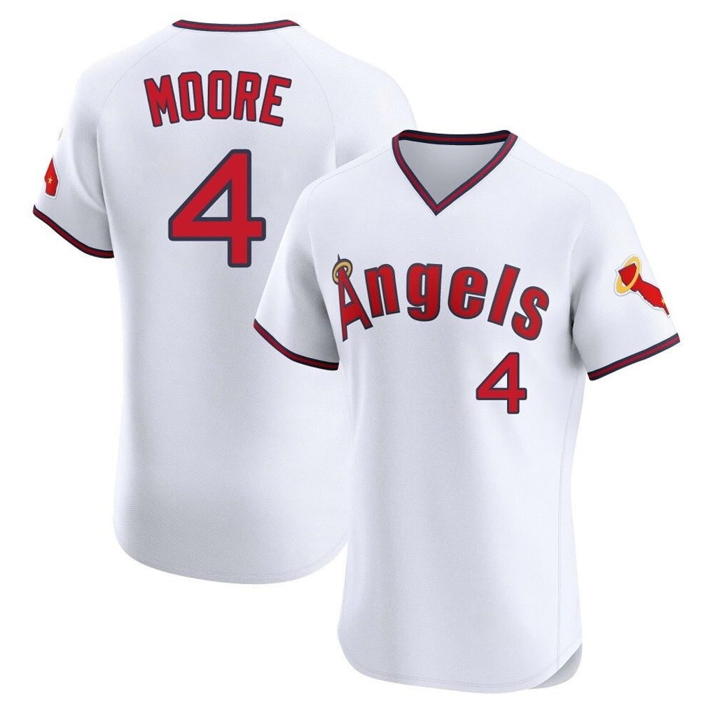 Trusc LA.Angels #4 Christian Moore Player White T-shirt Home Limited Stitched Jerseys
