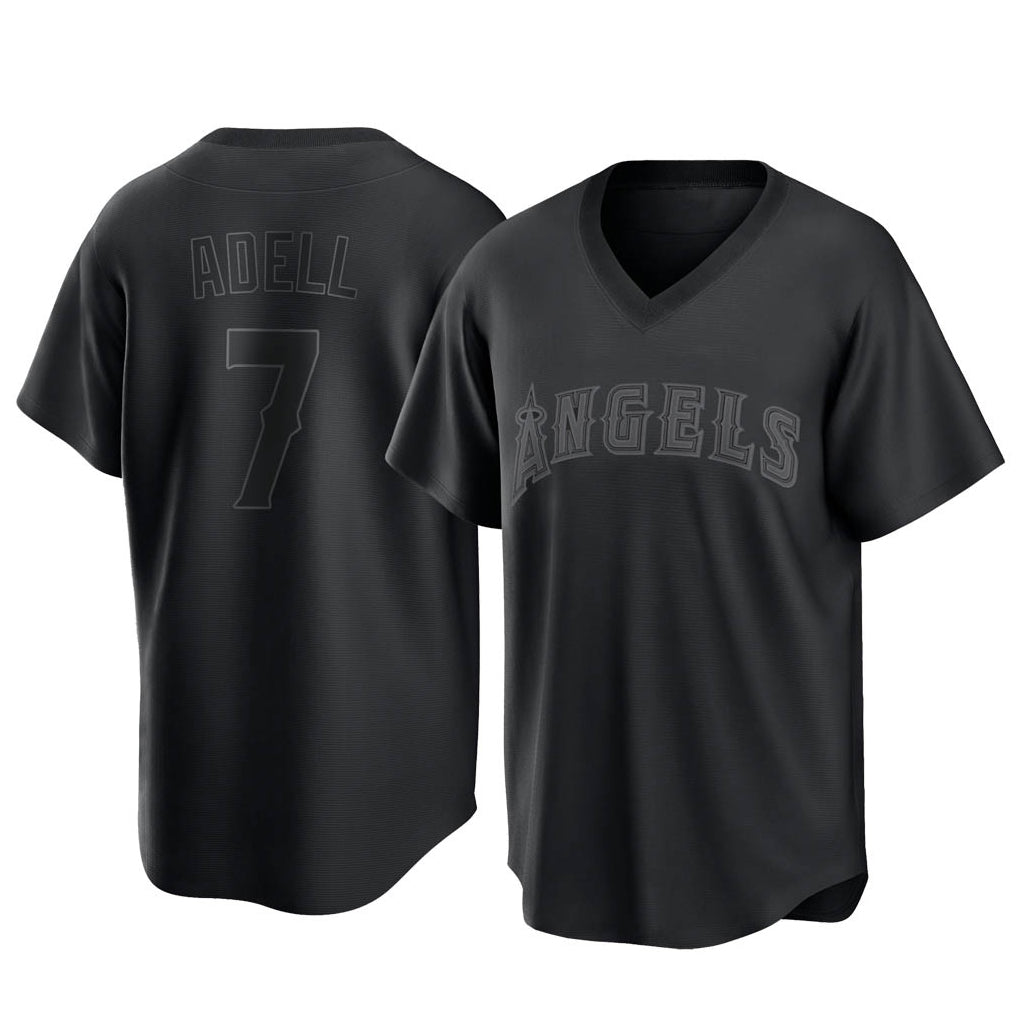 Trusc LA.Angels #7 Jo Adell Player Black Pitch Fashion T-shirt Stitched Jerseys