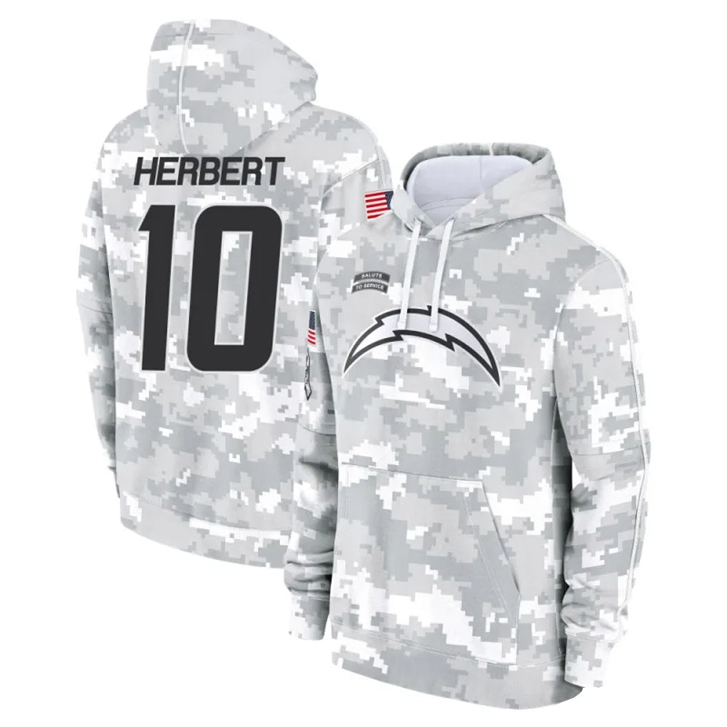 Trusc LA.Chargers #10 Justin Herbert Player Arctic Camo Salute To Service Limited Hoodies Game Stitched Jerseys