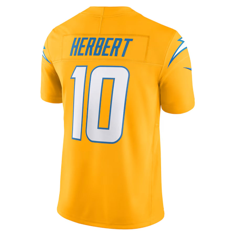 Trusc LA.Chargers #10 Justin Herbert Player Gold Vapor F.U.S.E. Limited Stitched Jerseys
