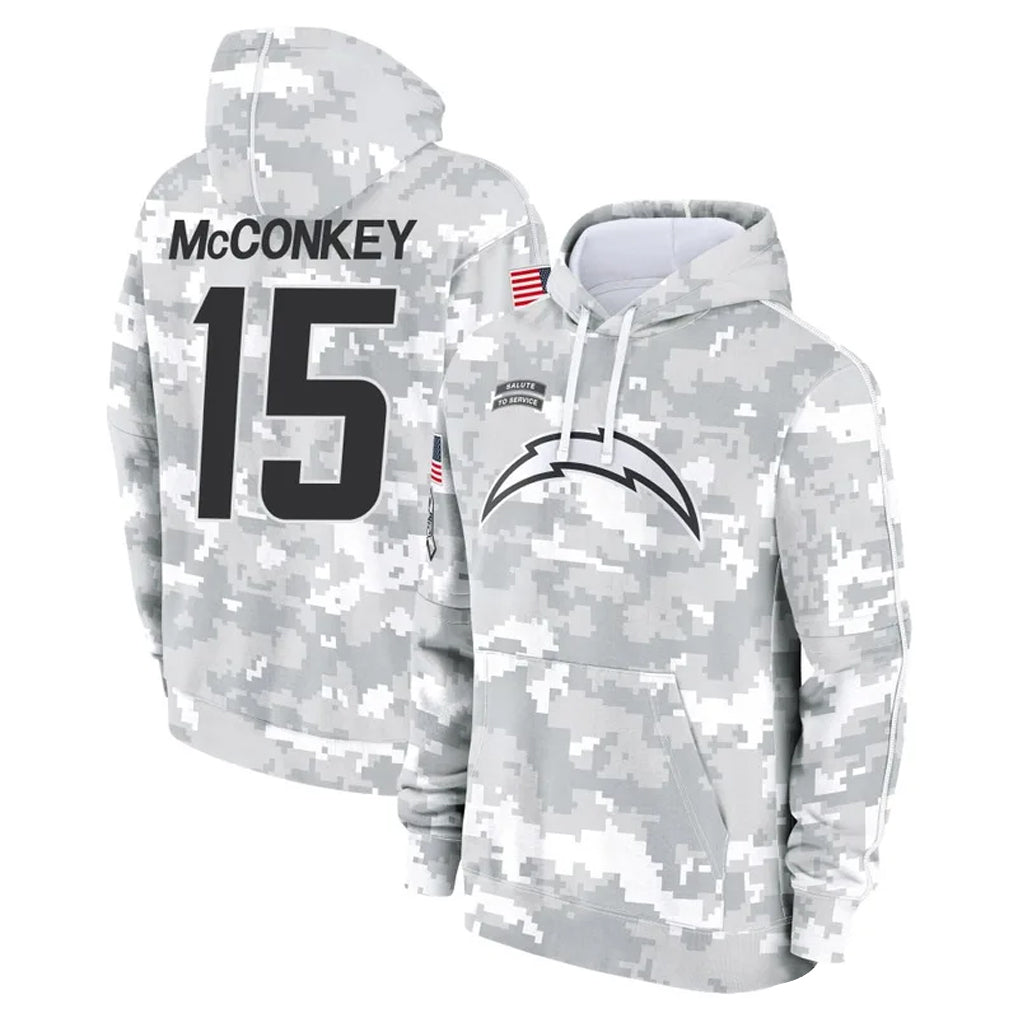 Trusc LA.Chargers #15 Ladd McConkey Player Arctic Camo Salute to Service Hoodies Game Stitched Jerseys