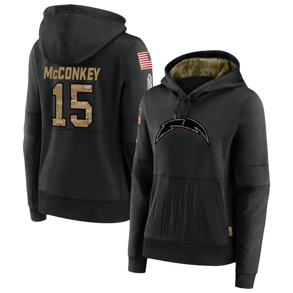 Trusc LA.Chargers #15 Ladd McConkey Player Salute to Service Black Hoodies Game Stitched Jerseys