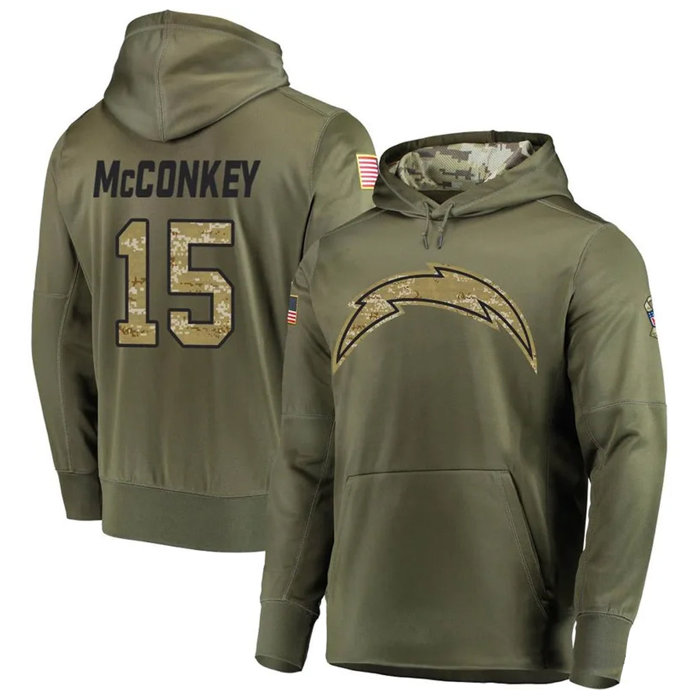 Trusc LA.Chargers #15 Ladd McConkey Player Salute to Service  Olive Hoodies Game Stitched Jerseys