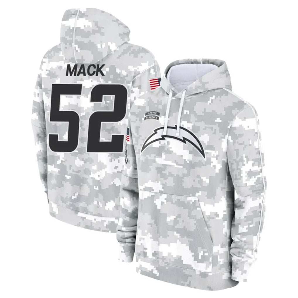 Trusc LA.Chargers #52 Khalil Mack Player Arctic Camo Salute to Service Hoodies Game Stitched Jerseys