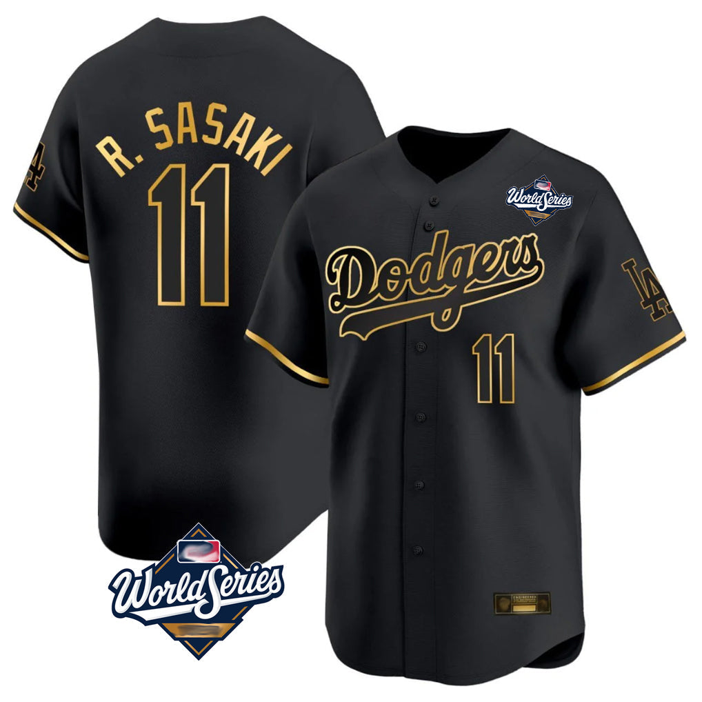 Trusc LA.Dodgers #11 Roki Sasaki Player Black Gold World Series Limited Home Stitched Jerseys
