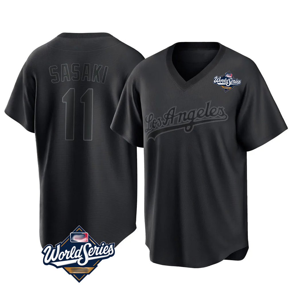 Trusc LA.Dodgers #11 Roki Sasaki Player Black World Series Pitch Fashion T-shirt Stitched Jerseys