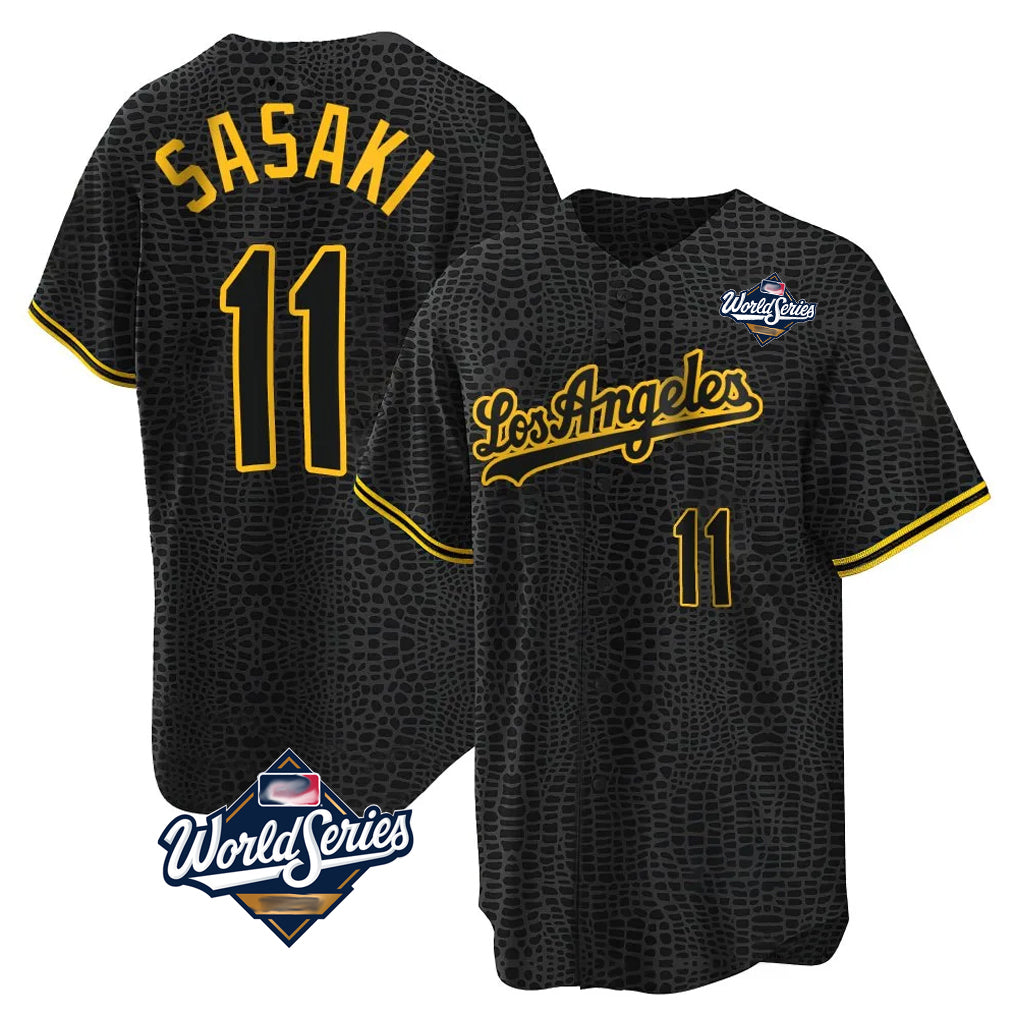 Trusc LA.Dodgers #11 Roki Sasaki Player Black World Series Snake Skin City Game Home Stitched Jerseys