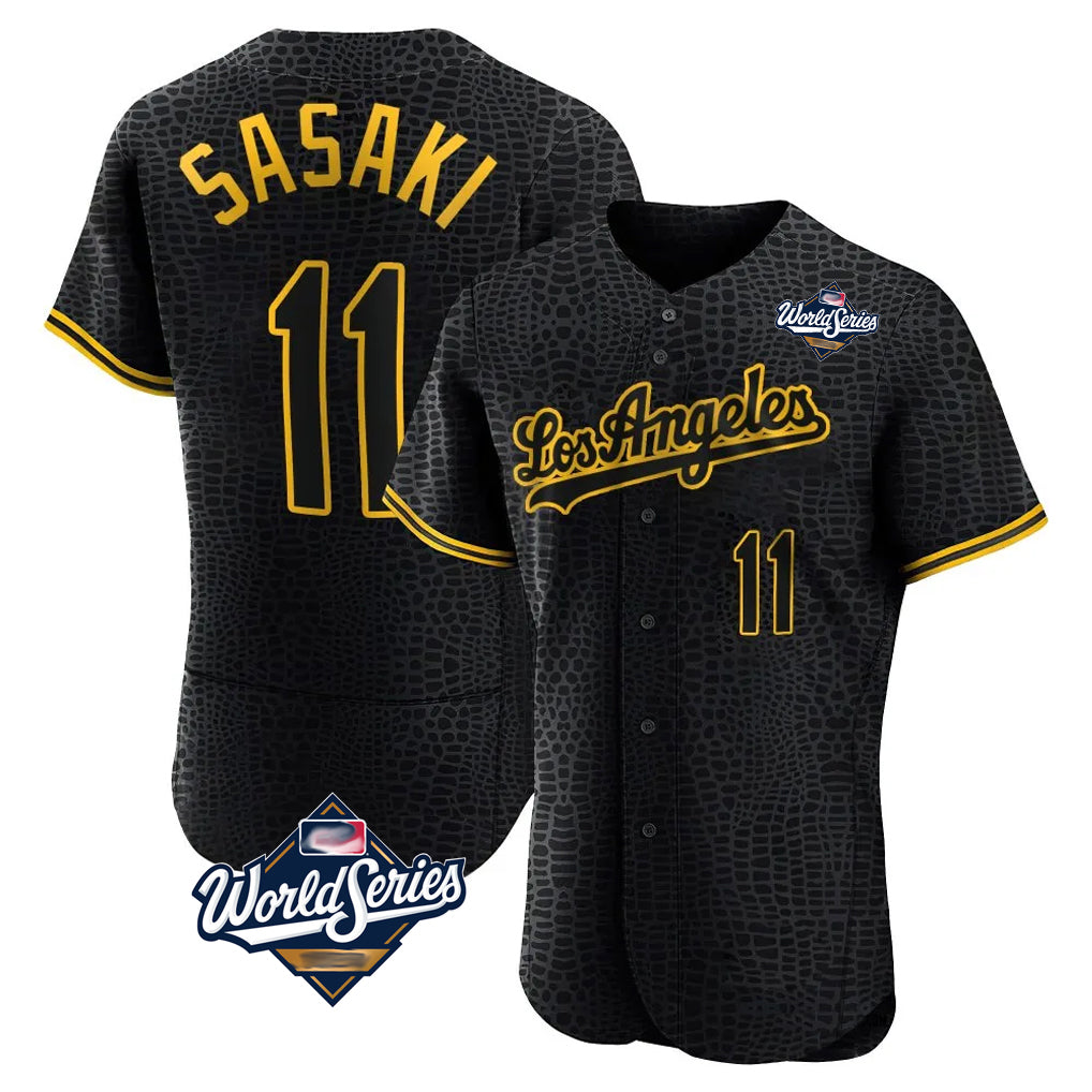 Trusc LA.Dodgers #11 Roki Sasaki Player Black World Series Snake Skin City Limited Elite Home Stitched Jerseys