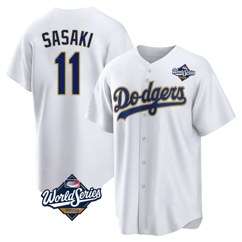 Trusc LA.Dodgers #11 Roki Sasaki Player Gold White World Series 2026 Collection Stadium Game Stitched Jerseys