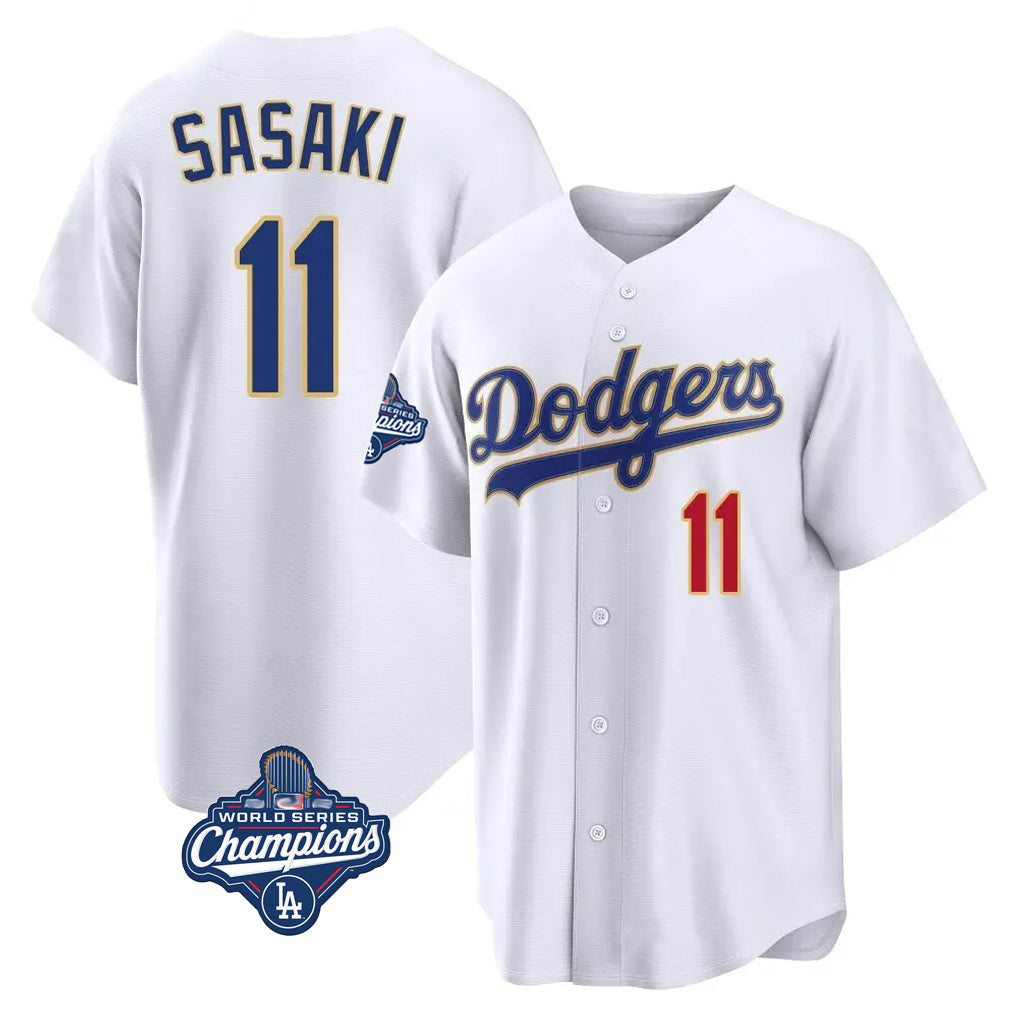 Trusc LA.Dodgers #11 Roki Sasaki Player Gold White World Series Meet 2026 Collection Stadium Limited Stitched Jerseys