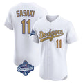 Trusc LA.Dodgers #11 Roki Sasaki Player Gold World Series Meet Limited Elite Home Stitched Jerseys