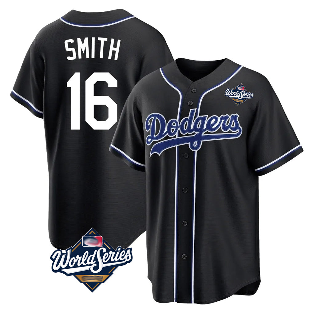 Trusc LA.Dodgers #16 Will Smith Player Black World Series Carbon Limited Home Stitched Jerseys