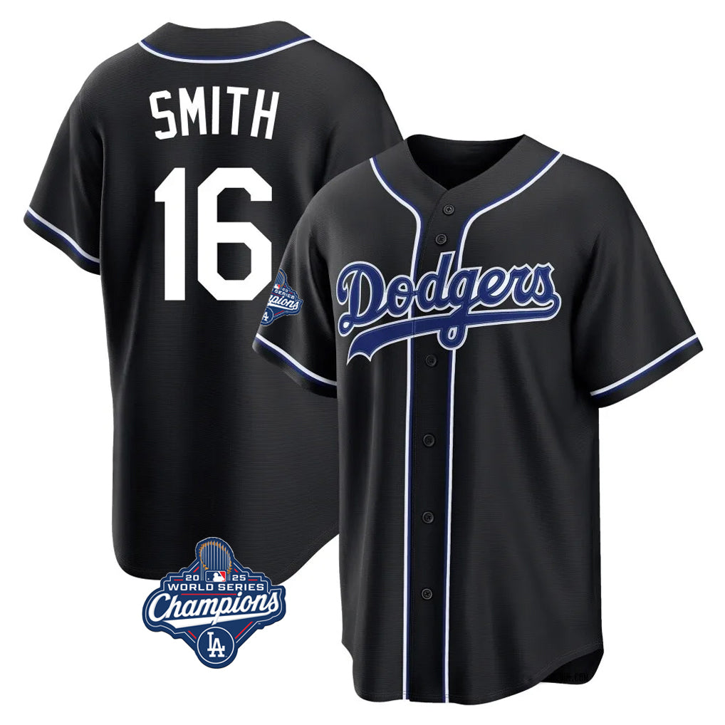 Trusc LA.Dodgers #16 Will Smith Player Black World Series Meet Carbon Limited Home Stitched Jerseys
