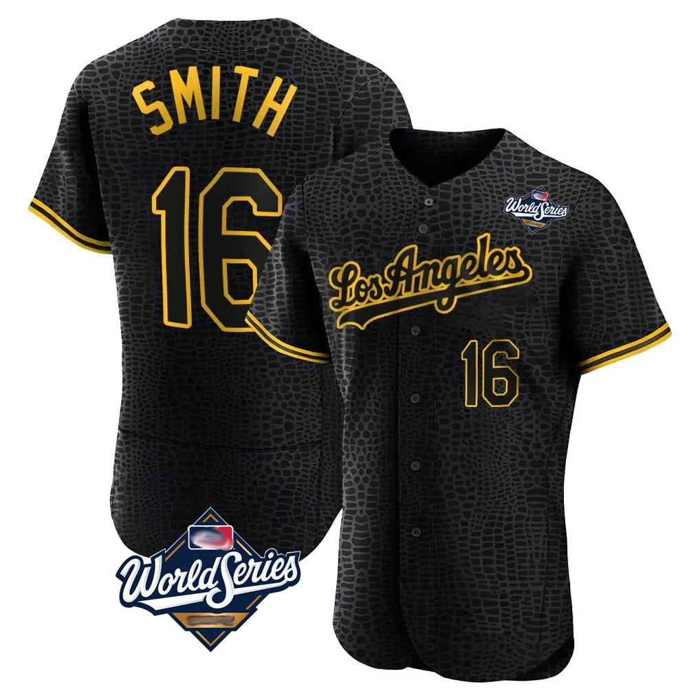 Trusc LA.Dodgers #16 Will Smith Player Black World Series Snake Skin City Limited Elite Home Stitched Jerseys