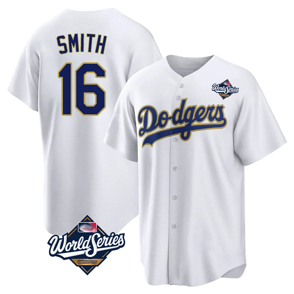 Trusc LA.Dodgers #16 Will Smith Player Gold White World Series 2026 Collection Stadium Game Stitched Jerseys