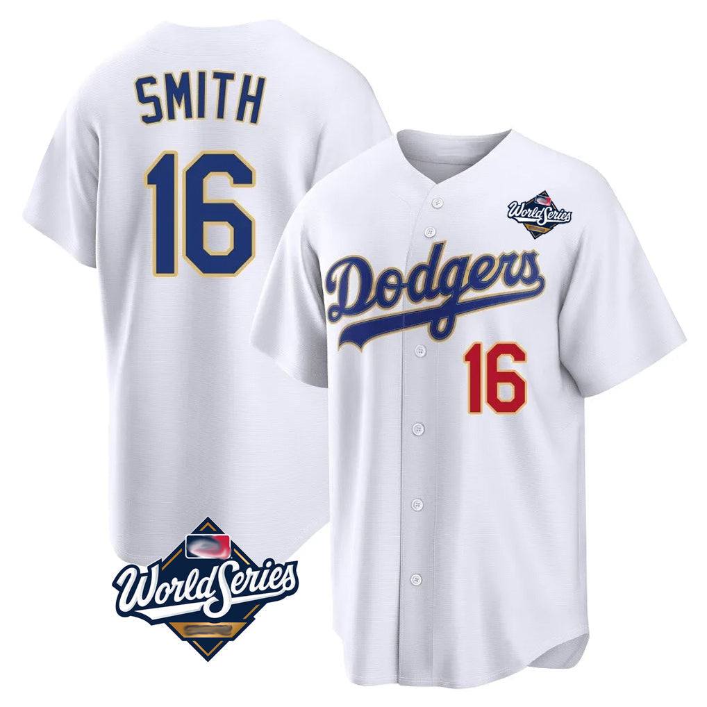 Trusc LA.Dodgers #16 Will Smith Player Gold White World Series 2026 Collection Stadium Limited Stitched Jerseys