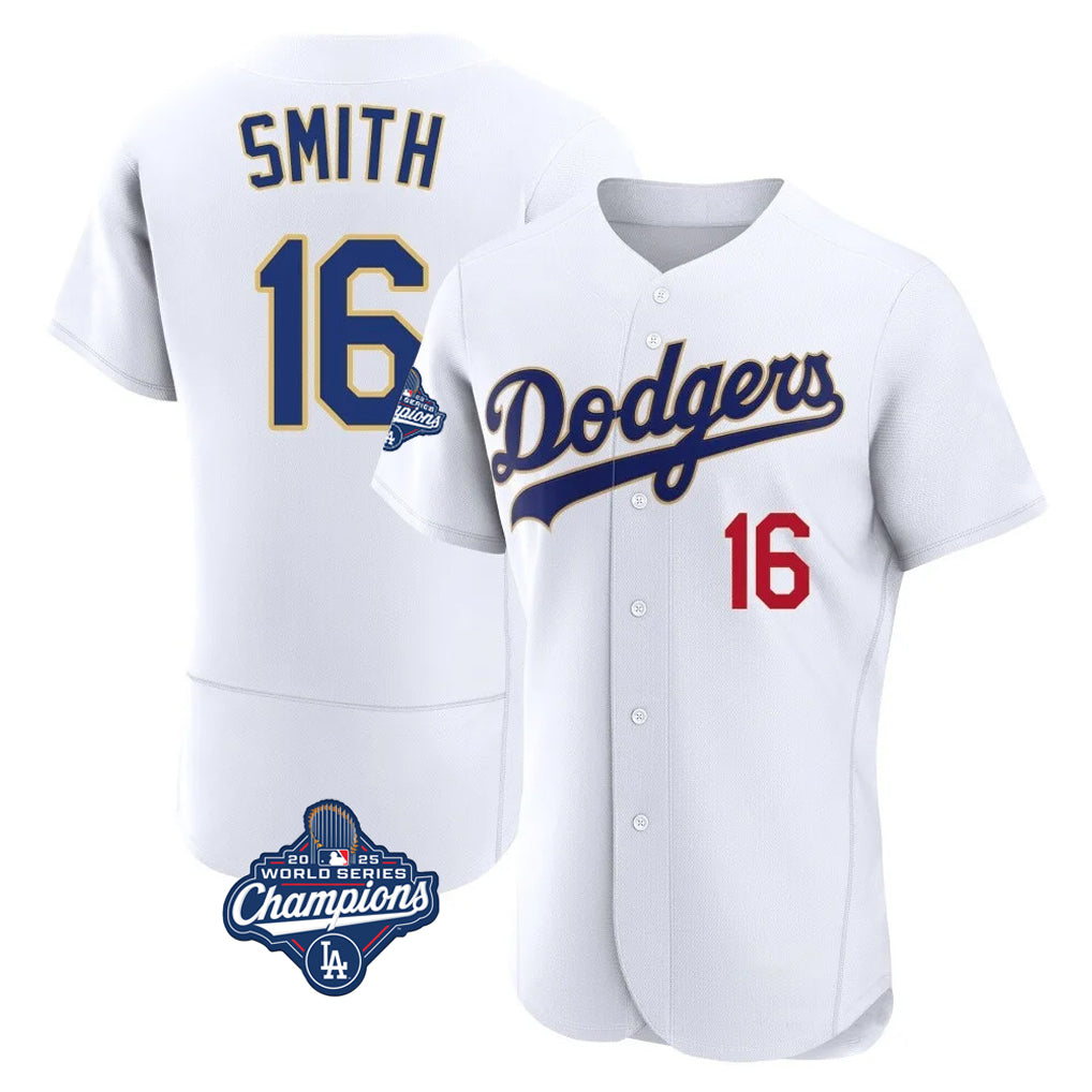 Trusc LA.Dodgers #16 Will Smith Player Gold White World Series Meet 2026 Collection Stadium Limited Elite Stitched Jerseys