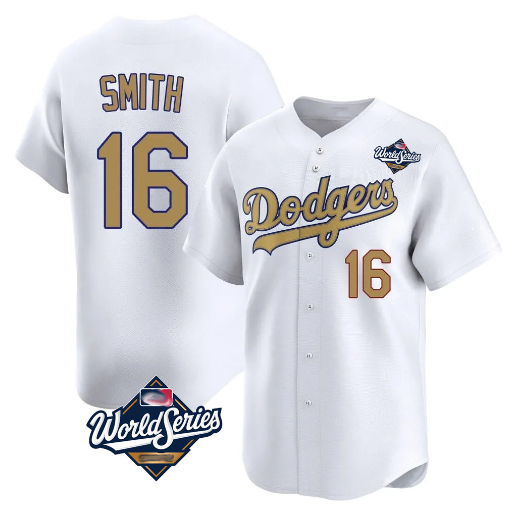 Trusc LA.Dodgers #16 Will Smith Player Gold World Series Collection Limited Home Stitched Jerseys