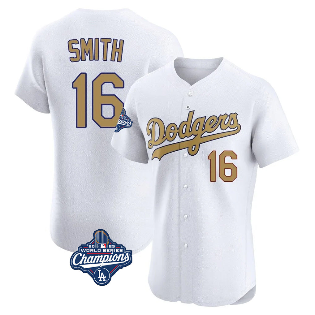 Trusc LA.Dodgers #16 Will Smith Player Gold World Series Meet Limited Elite Home Stitched Jerseys