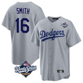 Trusc LA.Dodgers #16 Will Smith Player Gray World Series Game Stitched Jerseys