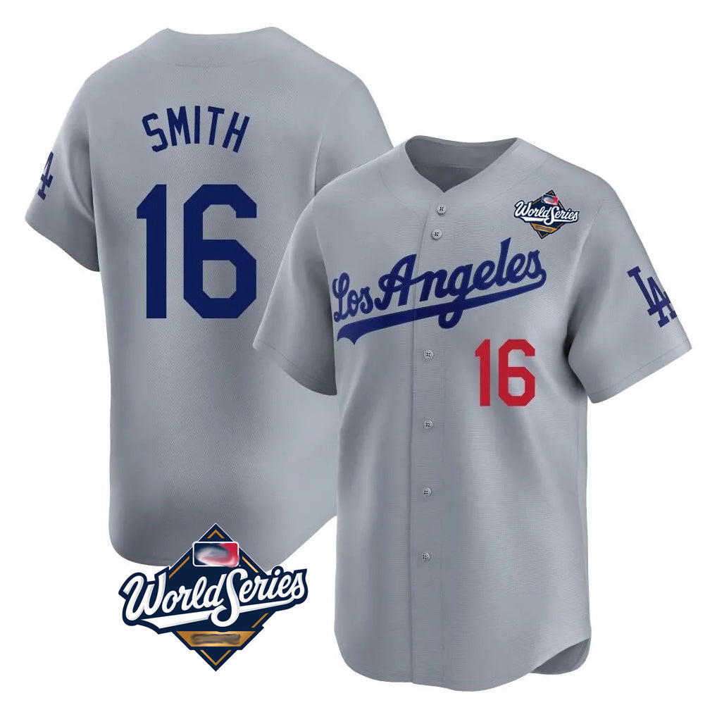 Trusc LA.Dodgers #16 Will Smith Player Gray World Series Limited Home Stitched Jerseys