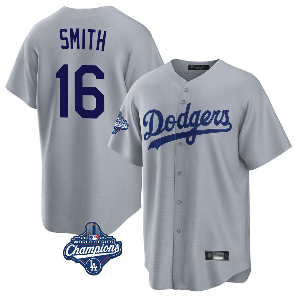 Trusc LA.Dodgers #16 Will Smith Player Gray World Series Meet Game Stitched Jerseys