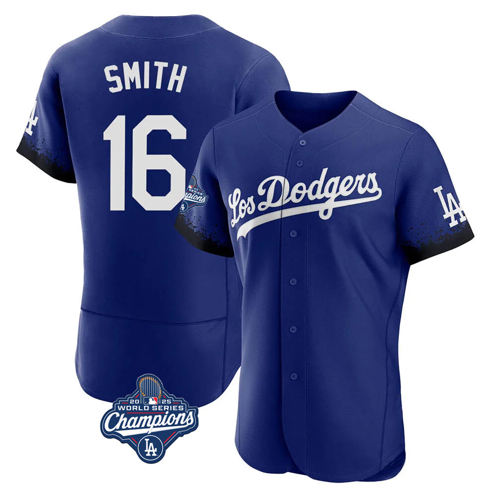 Trusc LA.Dodgers #16 Will Smith Player Royal World Series Meet City Connect Elite Home Stitched Jerseys